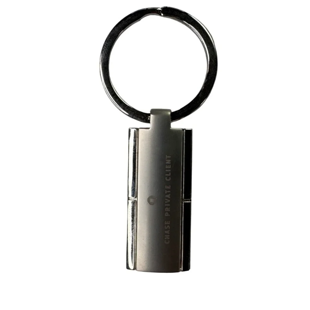 Chase Private Client Metal Keychain Silver Tone Rectangular Corporate Logo